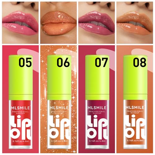 4-Color Lip Glow Oil Set - Hydrating Plumper with Soft Brush