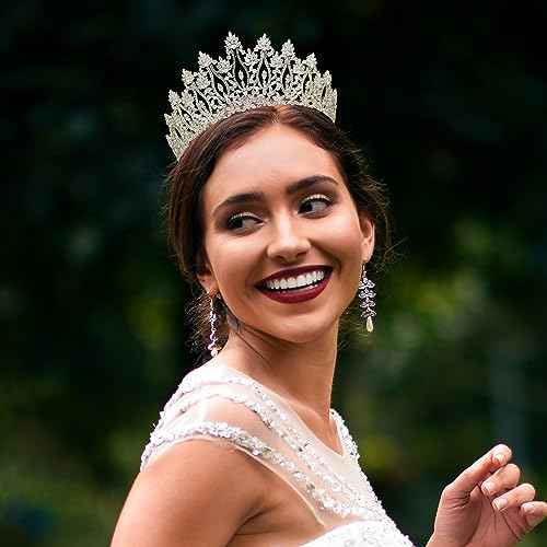 QXMYOO Luxury Wedding Tiaras for Bride Cubic Zirconia Big Tall Crown Quinceanera Crystal Headband for Women CZ Pageant Birthday Prom Party Headpiece Bridal Hair Accessories Silver