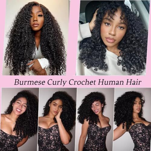 PERISMODA 12 Inch Burmese Curly Human Hair Crochet Bundles 15A 100% Remy