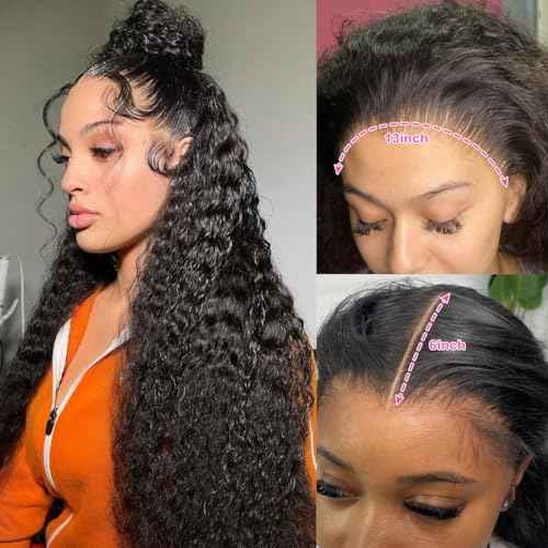 32 Inch Deep Wave Lace Front Wigs Human Hair 13x6 Curly Lace Front Wigs Human Hair for Women 180 Density Deep Wave Wig Pre Plucked HD Lace Frontal Natural Color