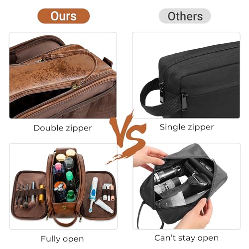 Elviros Travel Toiletry Bag for Men - Water-Resistant Dopp Kit, Small Dark Brown