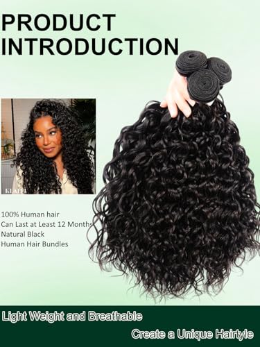 KLAIYI Water Wave Human Hair Bundles 18-22 Inch Natural Color Sew-In Extensions