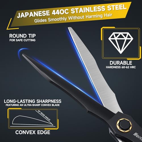 Wenshall Black 6 Inch Professional Hair Cutting Scissors - Japanese 440C Steel, Sharp Salon Shears for Hairdresser & Home Use