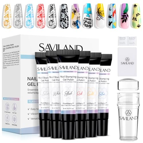 SAVILAND Nail Stamping Gel Polish Kit 6 Colors