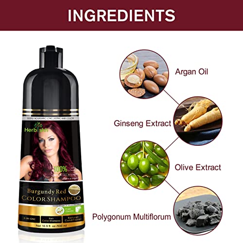 Herbishh 3-in-1 Color Shampoo for Gray Hair Coverage - Burgundy