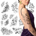 Black Floral Half Arm Temporary Tattoos - Waterproof, 7+ Days
