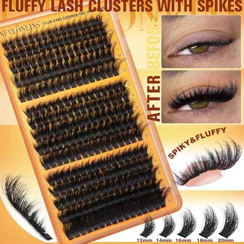 Fluffy Lash Clusters with Spikes 200D+260D+300D Cluster Eyelash Extensions Thick Eyelash Clusters Faux Mink Individual Lashes Full Volume Cluster Lashes 12-20MM Reusable Eyelashes by TNFVLONEINS