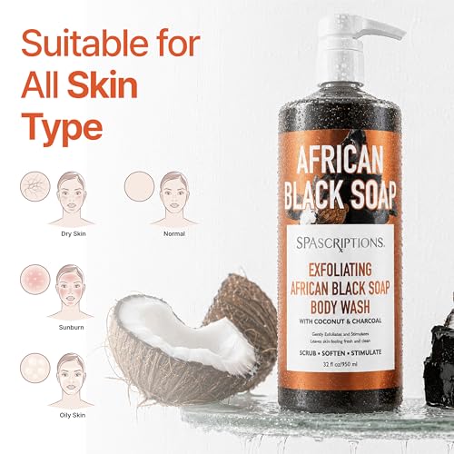 SpaScriptions African Black Soap Exfoliating Body Wash - 32 oz
