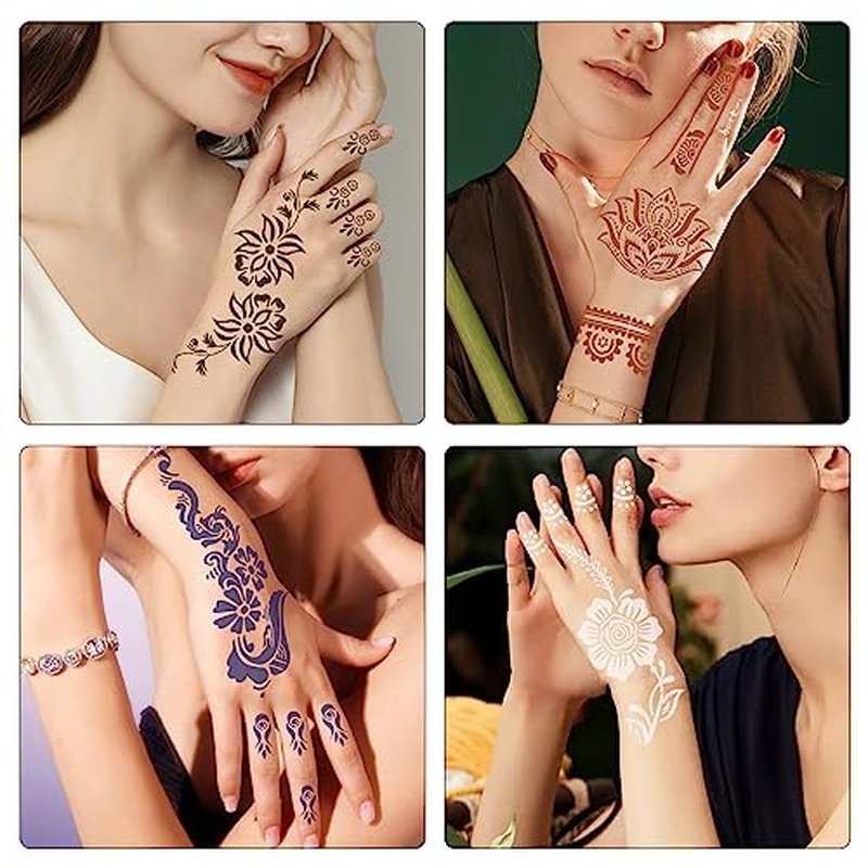 12 Sheet Henna Tattoo Stencil Kit for Hands - Kids & Adults