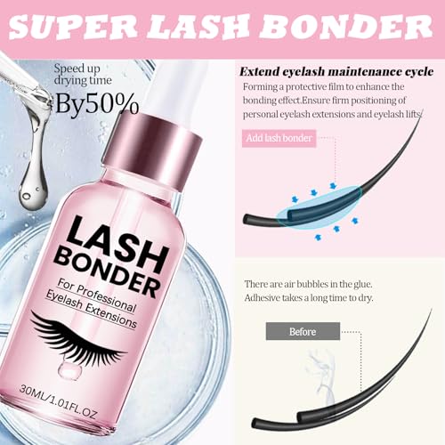 Lash Glue Primer Super Lash Bonder for Eyelash Extensions Kit Instant Cure Adhesive Companion Lash Glue Remover 6IN1 Professional Use Only Lash Extension Supplies with Tweezers Applicator
