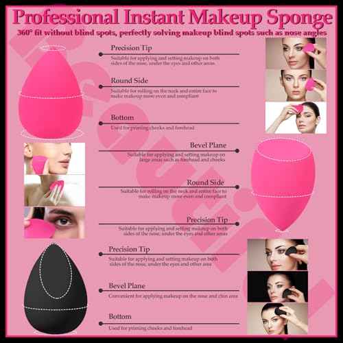 14 Pcs Makeup Sponges,Beauty Sponges Blender with 4 Pcs Powder Puff and 4 Pcs Mini Make up Sponges Valentine's Day Gift,Mother's Day Gift for Women Liquid,Foundation,Powder,Concealer(Black,Hot pink)