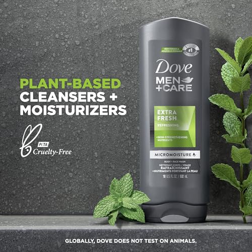 Dove Men+Care Body Wash Extra Fresh 4 Count for Men's Skin Care Body Wash Effectively Washes Away Bacteria While Nourishing Your Skin 18 oz