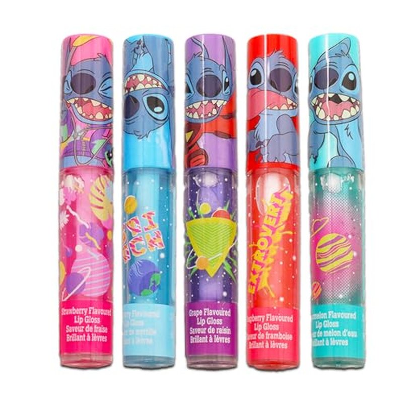 Stitch Lip Gloss Bundle for Girls ? 5 Pack of Stitch Glosses for Lips in Assorted Flavors Plus Stickers, More | Stitch Party Favors for Kids