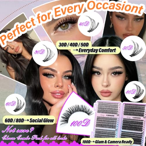 Lash Clusters 708 Pcs Mixed 8-16mm, 30D-100D Wispy Extensions