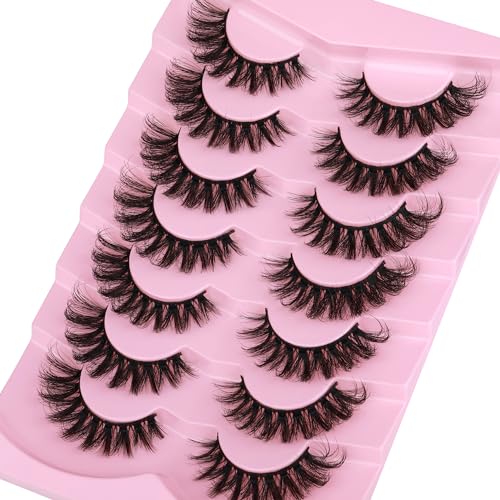 JIMIRE Mink Lashes Wispy Cat Eye Lashes Full 6D Volume False Eyelashes that Look Like Extensions 16MM Thick Soft D-Curly Fake Lashes 7 Pairs Pack