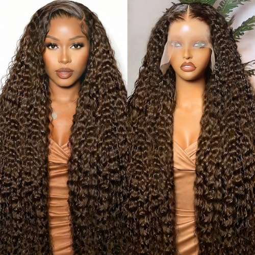 200% Density 30 Inch Chocolate Brown Human Hair Lace Front Wig