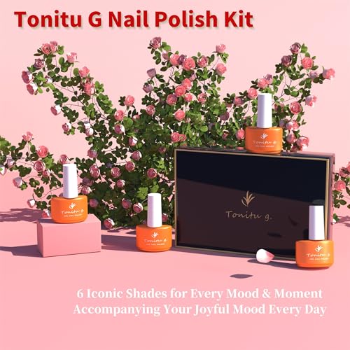 TONITU G · Gel Nail Polish Set 6 Colors Gel Polish Kit, Light Grey Soft Pink Pastel Blue Lavender Pale Yellow Blush Nail Art Design Soak Off LED at Manicure DIY Home Salon Gifts for Women Girls