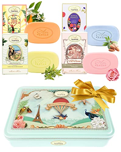 Christmas Idea - Bar Soap Gift Set for Women- 5-pc (100g/pc) Set of Fancy Soaps Un Air d'Antan- Body Wash Bar Organic Shea Butter, Almond & Argan Oil- Luxury Soap Verbena, Rose Peach, Almond, Fig