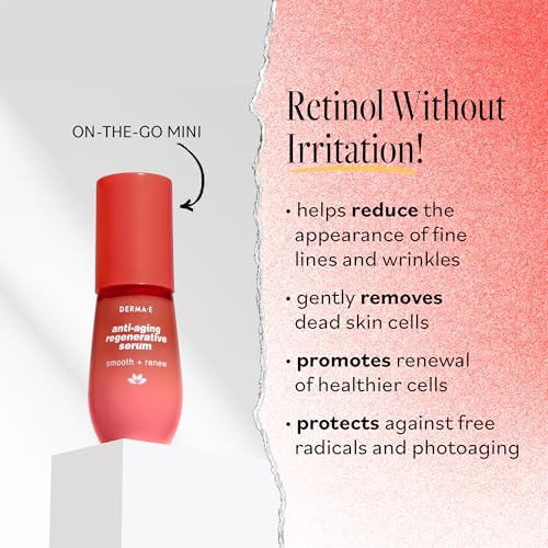DERMA E Face Serum, Anti Aging Regenerative Retinol Serum for Face, 1 Fl Oz, Vitamin A, Bakuchiol, Glycolic Acid, Green Tea Extract, Helps Reduce Appearance of Fine Lines and Wrinkles