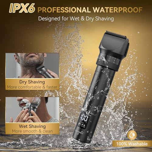 Beard Trimmer for Men - Hair Clippers with 42 Adjustable Length Settings, Professional Mens Grooming Kits Precision Trimming for Beard Facial Nose Trimmer IPX6 Waterproof LED Display Mustache Trimmer