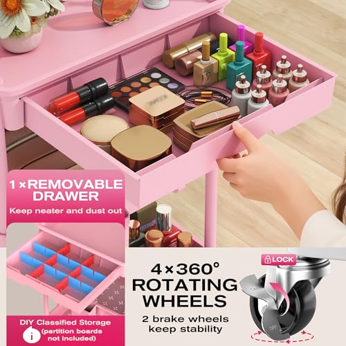 Goovilla Rolling Makeup Organizer Cart with Removable Drawer