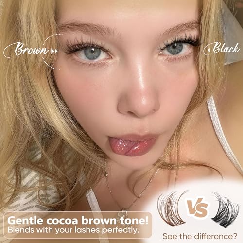 Brown Eyelash Clusters 10-16MM DD-Curl Wispy Extensions by Pleell