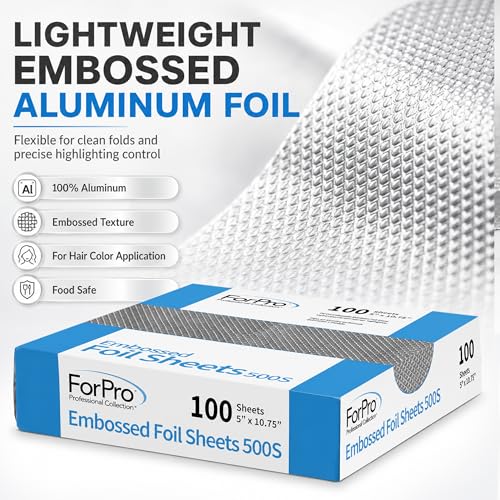 ForPro Professional Embossed Pop-Up Hair Foil Sheets, 5 x 10.75 in, 100 Count, Pre-Cut Aluminum Foils
