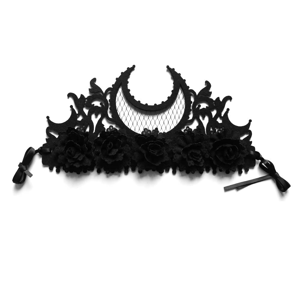 Love Sweety Halloween Vintage Crown Rose Headband Gothic Floral Headpiece (Moon Crown)