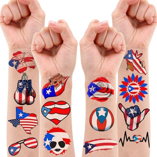 100PCS Puerto Rico Temporary Tattoos Puerto Rican Party Decorations Favors Supplies Themed Flag Stickers 10 Sheets Gifts for Baby Girls Boys Class School Carnival