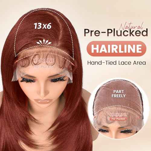 Synthetic Lace Front Wig 13x6 HD Glueless Lace Frontal Wig Pre Plucked Hairline with Baby Hair Long Yaki Straight Layered Lace Wigs for Black Women Daily Use (35, 24 Inch)