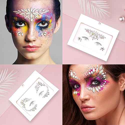 SAOROPEB Face Gems - 6 Sets Mermaid Face Jewels Temporary Tattoo Stickers Acrylic Crystal Glitter Stickers Waterproof Eye Gems Stick On Rainbow Tears Rhinestone for Party, Rave Festival