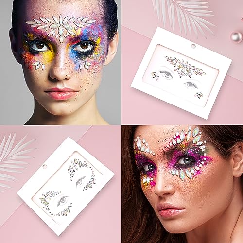 Mermaid Face Gems Stickers - 6 Sets Rainbow Rhinestone Jewels