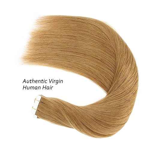 Lovrio Tape in Hair Extensions Straight Hair, 27 Strawberry Blonde Seamless Skin Weft Human Hair 50 Gram 14 Inch 20 Pieces