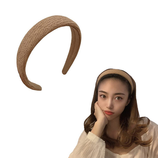 YALLNASL Brown Woven Straw Headband for Women Girls Wide Braid Headbands for Women Tan Boho Hairband Chunky Braided Head Band Beach Holiday Headbands Raffia Hair Accessories