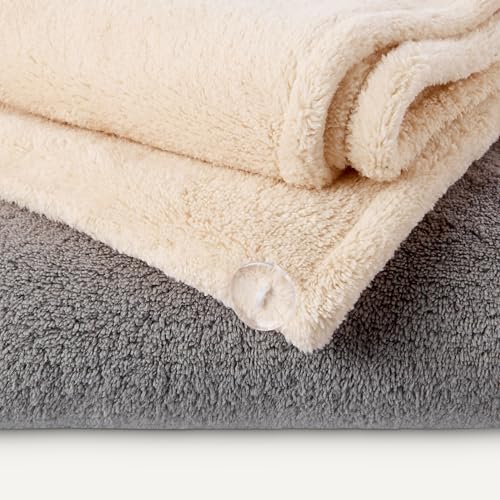 Quick Dry Microfiber Hair Towel Wraps - 2-Pack in Grey & Beige
