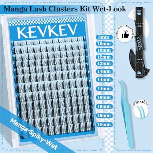 Fairy Lash Clusters Kit Manga Lash Extension Kit Invisible Band Anime Spiky Lash Clusters Eyelash Clusters Kit with Lash Bond and Seal(Fairy Kit-8-18mix)