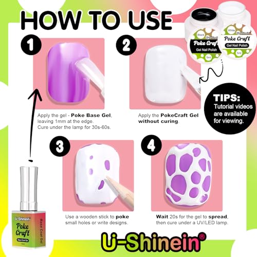 U-Shinein Black Poke Gel Nail Polish Kit with Base Coat & Wood Sticks