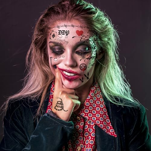 4 Sheets Cosplay Rapper-Inspired Temporary Tattoos ? Face Tattoo Stickers for Men, Women and Kids ? Hip-Hop Style Fake Tattoos for Cosplay, Halloween, and Parties