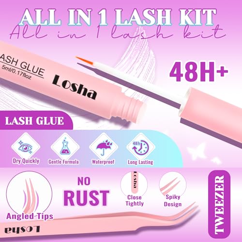 Losha Manga Spiky Lashes - 10 Pairs D Curl Cat Eye with Glue & Tweezer