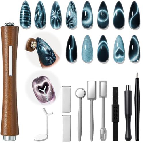 modelones Brown Cat Eye Magnet Set for Nail Art, 10 Pcs Magnetic Nail Tools