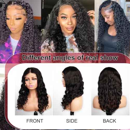 Loose Deep Wave 4X4 Lace Closure Wigs Human Hair Body Wave Curly Wear and Go Glueless Wig, 20 Inch Natural Black 4X4 HD Lace Front Pre Plucked Pre Cut Human Hair Wig with Baby Hair for Black Women