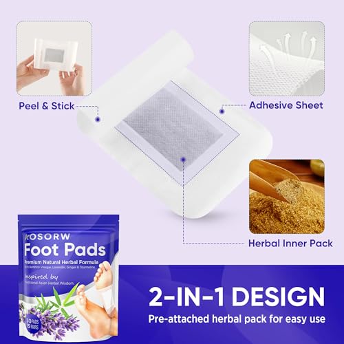 AOSORW Natural Bamboo Vinegar Herbal Foot Pads - Lavender & Ginger, 30 Pack