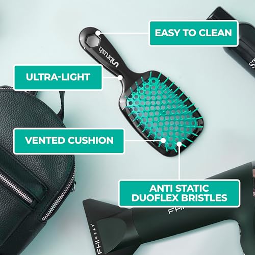 FHI Heat UNbrush Detangling Brush for Pain-Free Brushing on All Wet or Dry Hair Types — Durable DuoFlex Anti-Static Bristles, Lightweight Handle, Vented Hair Brush, Lagoon