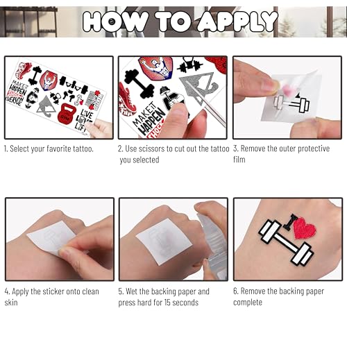 96 PCS Gym Fitness Workout Temporary Tattoos Themed Birthday Party Decorations Supplies Favors Decor Bodybuilding Motivational Quotes Tattoo Stickers Gifts for Men Girls Boys Class Prizes Carnival