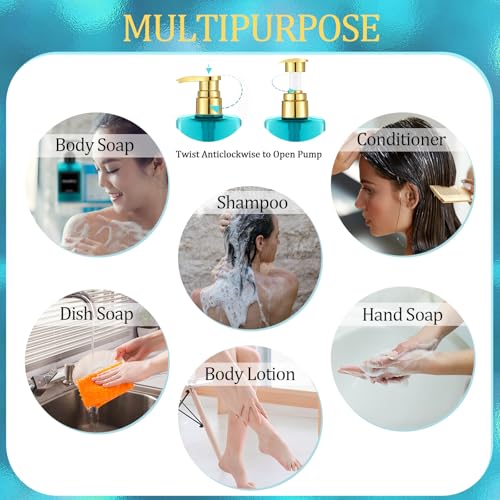Gejoy 12 Pack Blue Shampoo and Conditioner Dispenser Bottles, 17 Oz/ 500ml Refillable Empty Pump Bottles with Labels and Marker Pen, Plastic Square Pump Dispenser Bottle for Bathroom Body Wash Shower