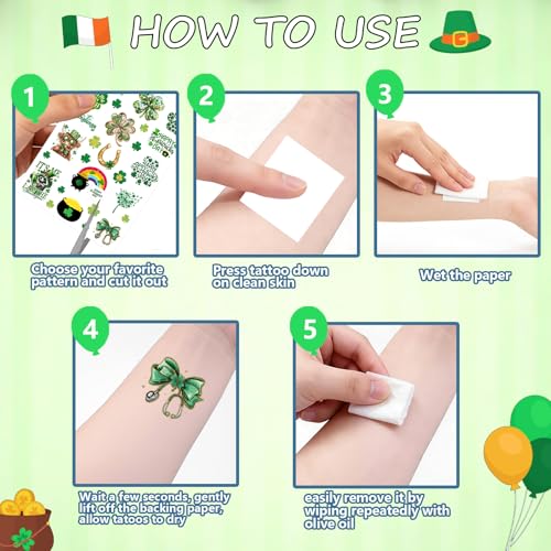 128Pcs St Patricks Day Tattoos Adult Shamrock Face Stickers for Women Irish Face Temporary Tattoo St Pattys Day Accessories for Irish Party Decor(st128)