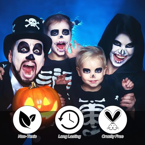 Black & White Face Paint Kit ? Large 50g Oil-Based Grease Makeup Jars with Remover, 5 Brushes & 4 Sponges ? Halloween, Cosplay & Stage SFX Makeup Set
