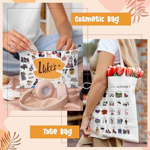 Laffact Gilmore TV Show Canvas Bag - Luker's Dinner inspired Gift Alphabet Merchandise Cotton Shoulder Tote Bag Makeup Bag for Friends Fans Coworkers Women Girls Mom Daughter Sister Birthday Christmas