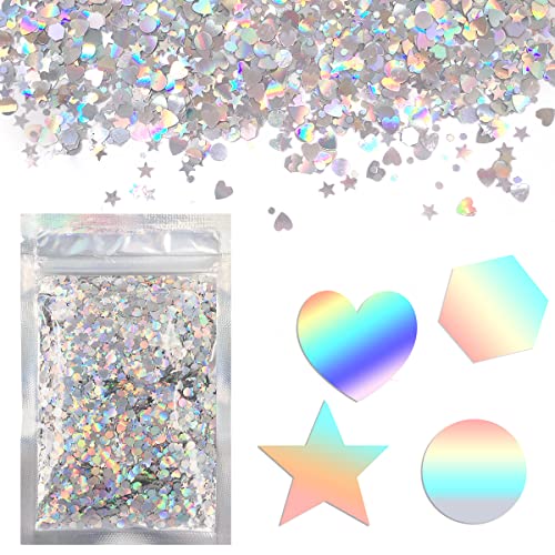 Holographic Silver Body Glitter. 15g Chunky Face Glitter, Hair Glitter, Eye Glitter and Body Glitter, Rave Glitter, Festival Accessories, Cosmetic Glitter Makeup. Loose Glitter Set