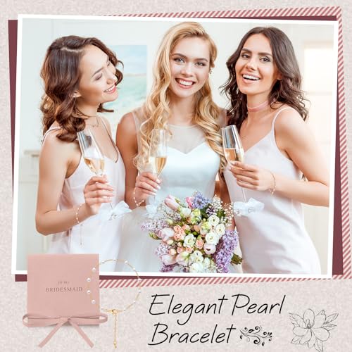 Quelay 16 Pcs Pearl Bracelet & Jewelry Bag Set for Bridesmaids